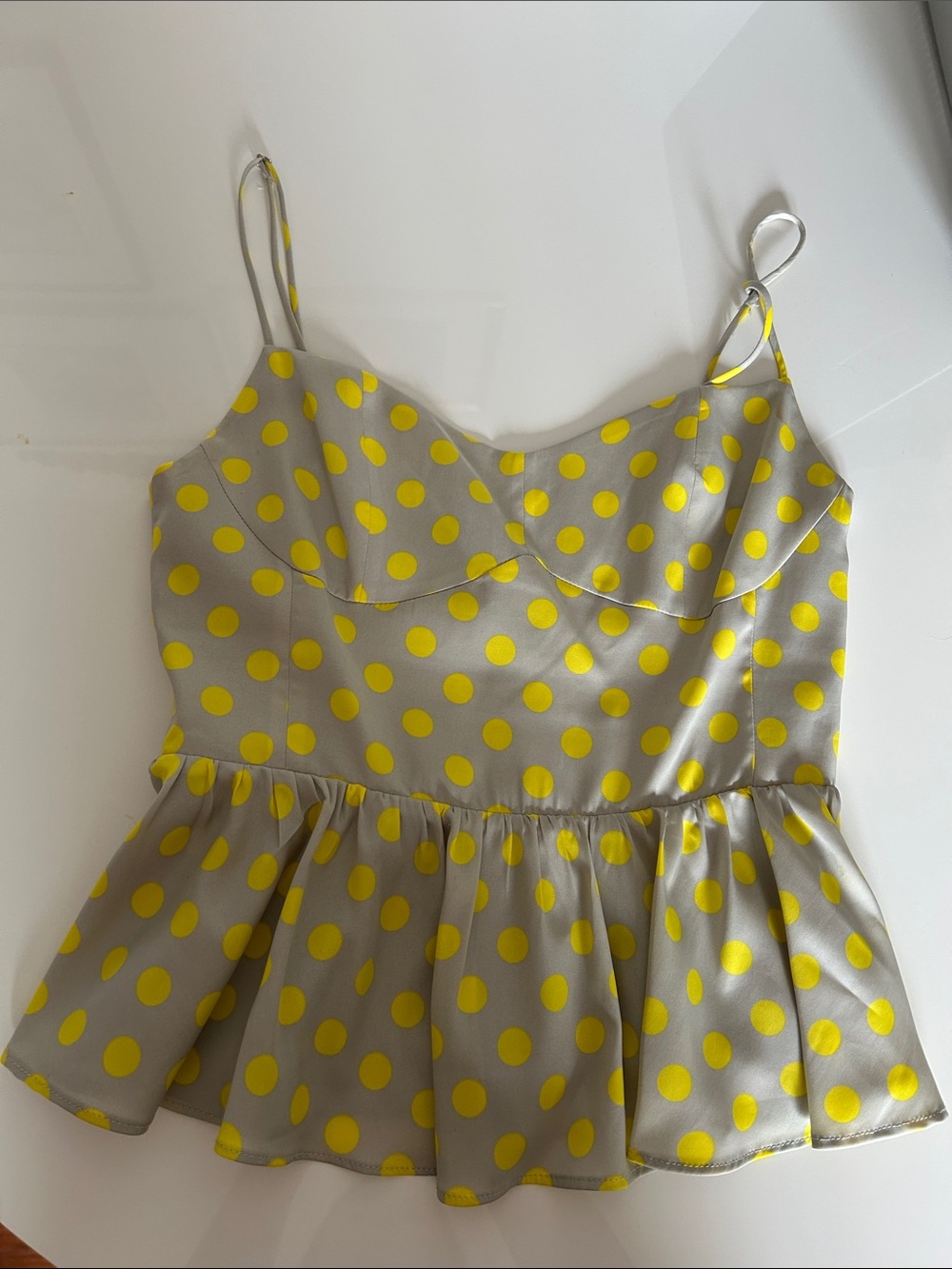 Zara Yellow Polka Dot Peplum Cami Top - Gray Base